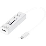 Digitus USB Typ-C OTG 3-Port Hub + Kartenleser, USB-Hub weiß