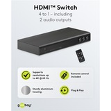 goobay HDMI-Umschaltbox 4 auf 1 (4K @ 60Hz), mit Audio-Ausgang, HDMI Switch schwarz, mit Fernbedienung