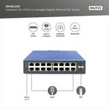 Digitus Industrieller 16+2-Port L2 managed Gigabit Ethernet PoE, Switch 