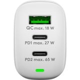 goobay USB-C Multiport-Schnellladegerät, PD, GaN, 65 Watt weiß, 2x USB-C, 1x USB-A, Power Delivery, QuickCharge