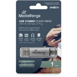 MediaRange Kombo-Speicherstick 1 TB, USB-Stick silber/transparent, USB-A 3.2 Gen 1, USB-C 3.2 Gen 1
