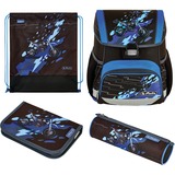Herlitz Loop Plus CamouCross, Schulranzen schwarz/blau, inkl. 16 tlg. Schüleretui, Faulenzermäppchen, Sportbeutel