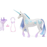 Spin Master Unicorn Academy -  Einhorn Glacier, Spielfigur 28 cm groß, mit echter Mähne und Schweif, abnehmbarem Zaumzeug, Sattel und Bürste