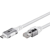 goobay Ethernet-Kabel USB-C 3.2 Gen2 Stecker > RJ-45 Stecker, LAN-Adapter weiß, 5 Meter, geflochtener Textilmantel