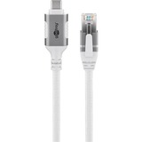 goobay Ethernet-Kabel USB-C 3.2 Gen2 Stecker > RJ-45 Stecker, LAN-Adapter weiß, 5 Meter, geflochtener Textilmantel