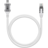 goobay Ethernet-Kabel USB-C 3.2 Gen2 Stecker > RJ-45 Stecker, LAN-Adapter weiß, 5 Meter, geflochtener Textilmantel