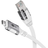 goobay Ethernet-Kabel USB-C 3.2 Gen2 Stecker > RJ-45 Stecker, LAN-Adapter weiß, 5 Meter, geflochtener Textilmantel