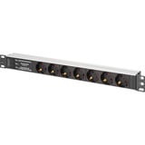 Digitus Steckdosenleiste 19" PDU mit Aluminiumprofil, 7-fach schwarz/aluminium, 2 Meter Kabel, 1 HE, mit Schalter und Überspannungsschutz