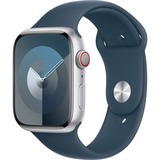 Apple Watch Series 9, Smartwatch silber/dunkelblau, Aluminium, 45 mm, Sportarmband, Cellular