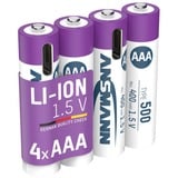 Ansmann Li-Ion Akku Micro AAA Typ 500 (min. 400 mAh), 4er-Pack weiß/violett, 4x AAA (Micro), USB-C Ladeport