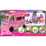 Mattel Barbie Super Abenteuer-Camper Spielset, Spielfahrzeug mit Dachzelt, Grill mit Farbwechseleffekt und 60 Zubehörteilen