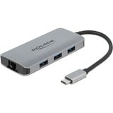 DeLOCK USB 3.2 Gen 1 Hub mit 4 Ports und Gigabit LAN und PD, Dockingstation grau