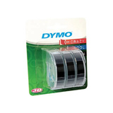 Dymo ORIGINAL Vinyl selbstklebende Prägebänder, Schriftband 3er Blister, weißer Druck auf schwarzem Untergrund, S0847730