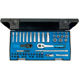 GEDORE Steckschlüssel-Satz 1/4" DU-IN-IS-PH-PZ-TX-XZN, 49 teilig mit Umschalt-Knarre