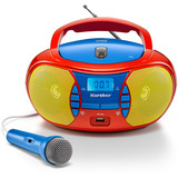 Karcher RR 5026, Radio rot/mehrfarbig, Tragbarer CD-Player mi UKW-Radio und Mikrofon für Kinder