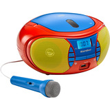 Karcher RR 5026, Radio rot/mehrfarbig, Tragbarer CD-Player mi UKW-Radio und Mikrofon für Kinder