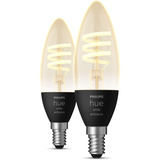 Philips Hue White Ambiance Filament E14 Kerzenform Doppelpack 350, LED-Lampe ersetzt 30 Watt