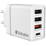 Verbatim Ladegerät 30W, 1x USB-C , 3x USB-A weiß, PD 3.0, QC 3.0