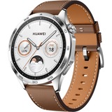 Huawei Watch GT4 46mm (Phoinix-B19L), Smartwatch silber, braunes Lederarmband