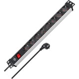 Brennenstuhl Alu-Line 19" Steckdosenleiste 8-fach, mit Schalter schwarz/aluminium, 1HE, 2 Meter Kabel, für Netzwerk- oder Serverschränke