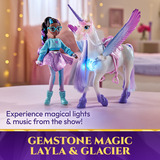 Spin Master Unicorn Academy - Edelsteinmagie Layla und Interaktives Einhorn Glacier , Spielfigur mit Licht und Sound
