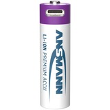 Ansmann Li-Ion Akku Mignon AA Typ 2.000 (min. 1.800 mAh), 4er-Pack weiß/violett, 4x AA (Mignon), USB-C Ladeport