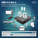 Digitus USB 3.2 Gen1 Fiber Extender, 5Gbps, 4 Ports, 300 Meter, USB-Extender schwarz, 3x USB-A, 1x USB-C