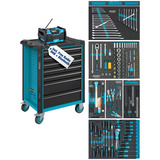 Hazet Werkstattwagen Assistent mit Sortiment (179N-7/153EC), Werkzeugwagen blau/schwarz, 153-teilig, inkl. DAB Radio