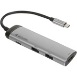 Verbatim USB-C Multiport-Hub > USB-C + HDMI + USB-A, USB-Hub silber/schwarz