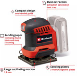 EINHELL Power X-Change Akku-Faust-Schwingschleifer TE-OS 18/113 3X Li-Solo, 18Volt rot/schwarz, ohne Akku und Ladegerät, mit Tasche + Zubehör