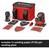EINHELL Power X-Change Akku-Faust-Schwingschleifer TE-OS 18/113 3X Li-Solo, 18Volt rot/schwarz, ohne Akku und Ladegerät, mit Tasche + Zubehör