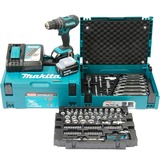 Makita Akku-Schlagbohrschrauber DHP482JX13, 18Volt blau/schwarz, 2x Li-Ion Akku 3,0Ah, MAKPAC, 120-tlg. Werkzeug-Set