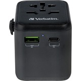 Verbatim Universal-Reiseadapter UTA-02, Reisestecker schwarz, 1x USB-A, 1x USB-C