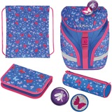 Herlitz SoftLight Plus Butterfly, Schulranzen blau/rosa, inkl. befülltem 16 tlg. Schüleretui, Faulenzermäppchen, Sportbeutel