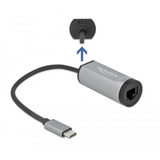 DeLOCK USB 3.2 Gen 1 Adapter, USB-C Stecker > RJ-45 Buchse + USB-C Buchse grau, 15,5cm, Gigabit LAN, PD, Laden mit bis zu 60 Watt