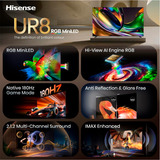 Hisense 100UR8DS RGB MiniLED, LED-Fernseher 253 cm (100 Zoll), schwarz/dunkelgrau, UltraHD/4K, Hi-View AI Engine RGB, 180Hz Panel