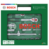 Bosch Heimwerken & Garten 1/4" + 1/2" Ratschen Set mit Steckschlüsseln, 60-teilig grün, Drehmoment bis 768 Nm, im Koffer