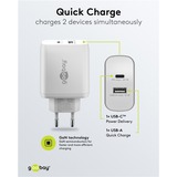 goobay USB-C Dual-Schnellladegerät, PD, GaN, 65 Watt weiß, 1x USB-C, 1x USB-A, Power Delivery