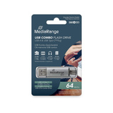 MediaRange Kombo-Speicherstick 64 GB, USB-Stick silber/transparent, USB-A 3.2 Gen 1, USB-C 3.2 Gen 1