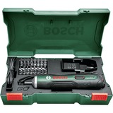 Bosch Akkuschrauber PushDrive 3,6Volt grün, mit 32-teiligem Schrauberbit-Set