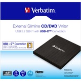 Verbatim Externer Slimline CD-DVD-Brenner, externer DVD-Brenner USB-C 3.2 Gen 1 (5 Gbit/s)