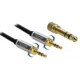 DeLOCK Klinkenkabel 3,5mm 3Pin Stecker > 3,5mm 3Pin Stecker schwarz, 5 Meter, mit zwei 6,35mm Schraubadaptern