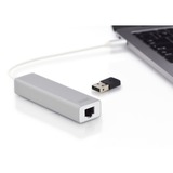 Digitus USB 3.2 Gen 1 Multiport-Hub, USB-C Stecker > 3x USB-A Buchse + RJ-45 Buchse, USB-Hub weiß/silber, 20cm, Gigabit LAN