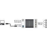 DeLOCK USB 3.2 Gen 1 Adapter, USB-A Stecker > 4x RJ-45 Buchse schwarz, Gigabit LAN, inkl. 80cm USB-Verlängerungskabel