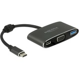 DeLOCK USB 3.2 Gen 1 Adapter, USB-C Stecker > USB-A + USB-C Buchse + VGA Buchse schwarz, 20cm, PD