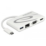 DeLOCK USB Adapter, USB-C Stecker > USB-A + USB-C + HDMI + VGA + RJ-45 Buchse weiß, 14cm, PD, Laden mit bis zu 100 Watt, Gigabit LAN