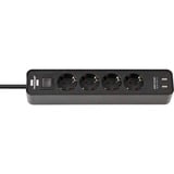 Brennenstuhl Ecolor Steckdosenleiste 4-fach, 2x USB-A schwarz, 1,5 Meter Kabel, USB-A, mit Sicherheitsschalter