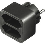 goobay Stromadapter 1x Schutzkontakt > 2x Euro, Steckdosenadapter schwarz, platzsparende Verteilersteckdose