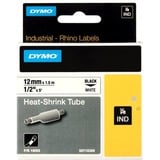 Dymo Rhino IND ORIGINAL Heißschrumpfschlauch 12mm x 1,5m, schwarz auf weiß, Etiketten- Schrumpfschlauch für Durchmesser 2,97-5,13 mm, 18055