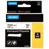 Dymo Rhino IND ORIGINAL Schriftband Polyester 12mm x 5,5m, schwarz auf weiß permanent klebend, 18483